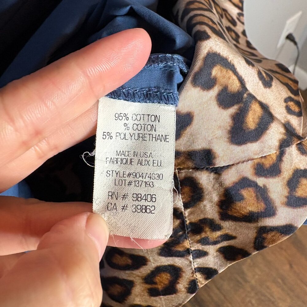 Theory blue collared button down leopard accent s… - image 4